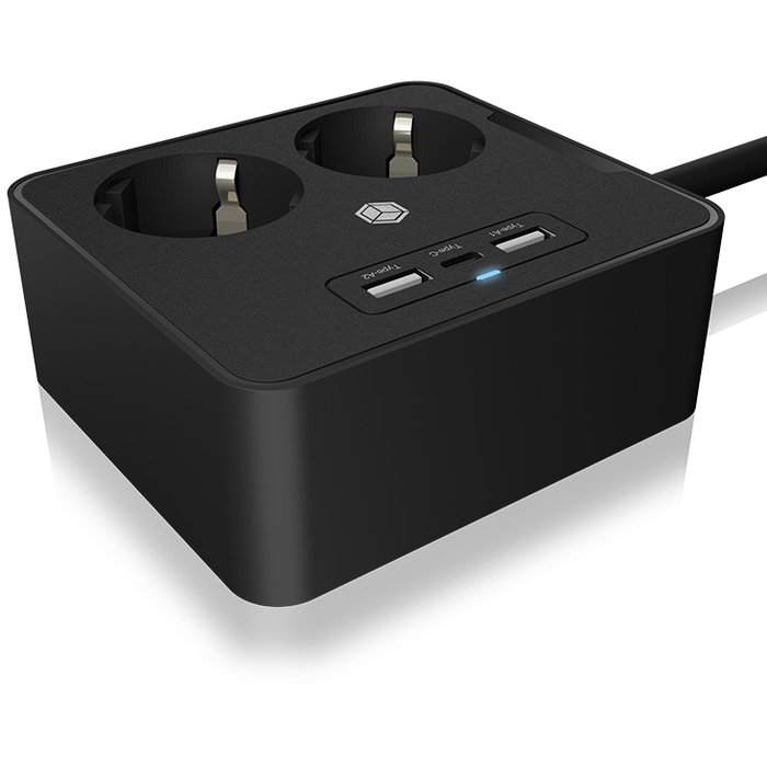 ICY BOX Regleta de enchufes con 2 puertos USB, color negro