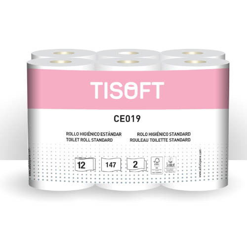 Tisoft Papel Higienico 2 Capas Rollo 12 Unidades CE019 Mandril 39mm Blanco