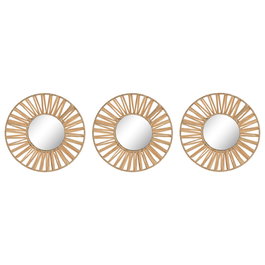 DKD Home Decor Espejo Scandi Natural Set de 3 Piezas con Marco de Rafia y Cristal 20x20x2 cm