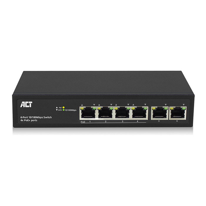 ACT Switch de red de 6 puertos con 4 puertos PoE+ 30W 10/100Mbps