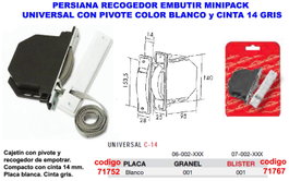 Recogedor de persiana de embutir blanco con cinta gris de 14 mm