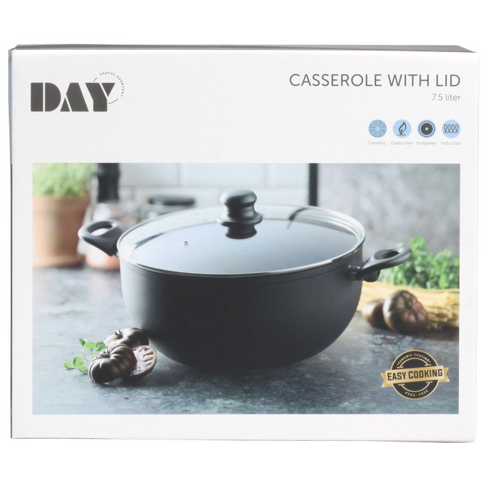 Day Cacerola T 7,5 L, Diámetro 30 cm, Aluminio con Revestimiento Cerámico, Apta para Inducción