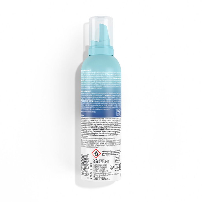 John Frieda VOLUME LIFT Espuma Voluminizadora para Cabello Fino 200 ml | Textura Aireada, Fijación Nivel 4, Protección Térmica 230°C, Vegana