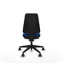 Silla de oficina Elche con mecanismo Contacto permanente básico tapizada con Similpiel color Azul. Equipada con Base piramidal negra, Sin brazos y Ruedas 65mm nailon