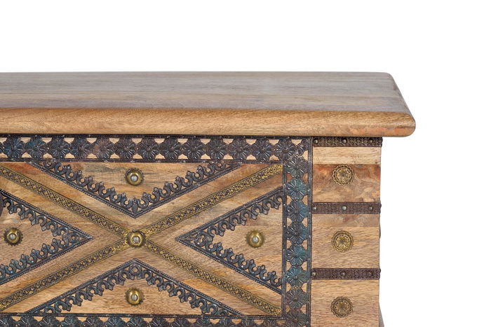Giner y Colomer Baúl de Madera de Mango con Detalles Metálicos Color Natural 46x116x40 cm