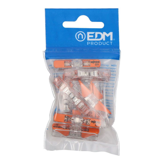 Wago Conector Rápido en Línea con Palanca 2 Vías, Ø 0.5-4 mm², 450V 32A, Policarbonato Transparente, 8.1 x 35.5 x 8.9 mm, 10 Unidades