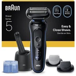 Braun Afeitadora Eléctrica Serie 5 8700216647229 Negra y Azul, Batería 50 Minutos, Carga Rápida