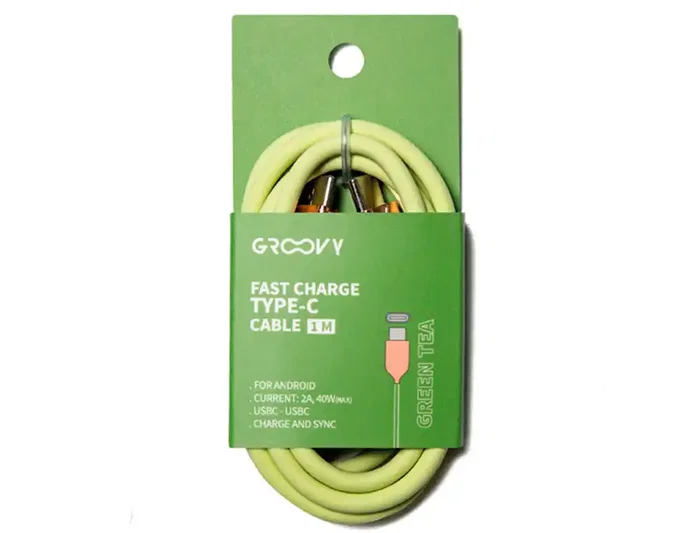 GROOVY Cable USB-C a USB-C de 1 m, 2,0 A, Verde Pantone C4211
