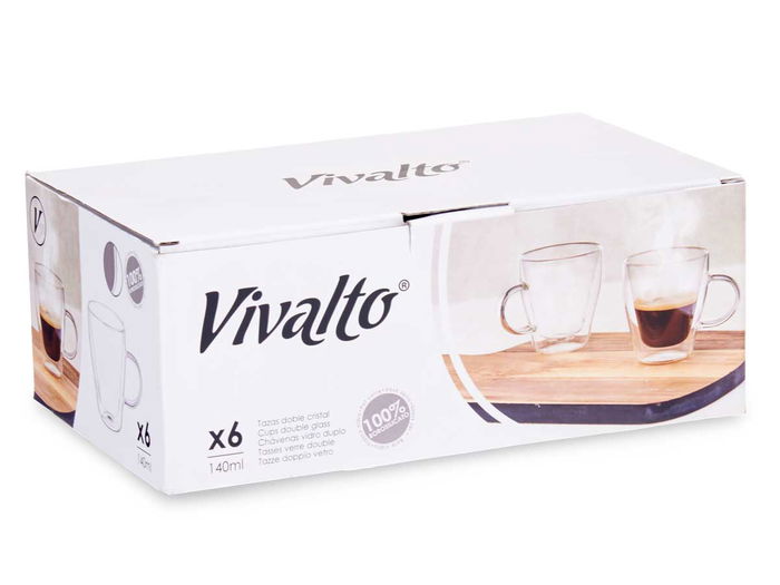 Vivalto Taza Cafe Vidrio Borosilicato Transparente 140 ml 10.5x8x7.5 cm (Set de 24)