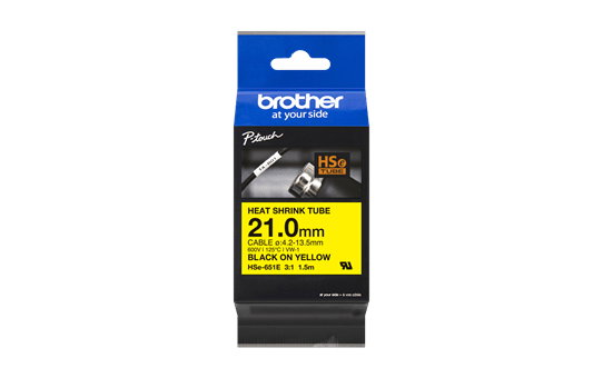 Brother HSe-651E Cinta termorretráctil de 21mm Negro sobre Amarillo