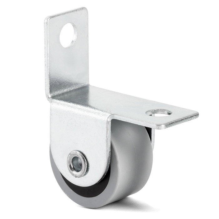 Q&Q Rueda Fija KETY-S con Aro de Goma Gris, Soporte Escuadra Acero Zincado, Diámetro 25 Mm, Altura 28 Mm