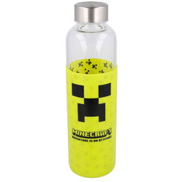 STOR Botella Cristal Minecraft 585ml con Funda Silicona Libre de BPA Reutilizable Ecológica