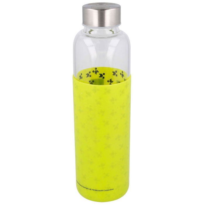 STOR Botella Cristal Minecraft 585ml con Funda Silicona Libre de BPA Reutilizable Ecológica