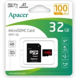 Apacer Tarjeta de Memoria microSDHC UHS-I Clase 10 de 32GB con Adaptador SD, Velocidad 100MB/s, Clase A1, AP32GMCSH10UB-R