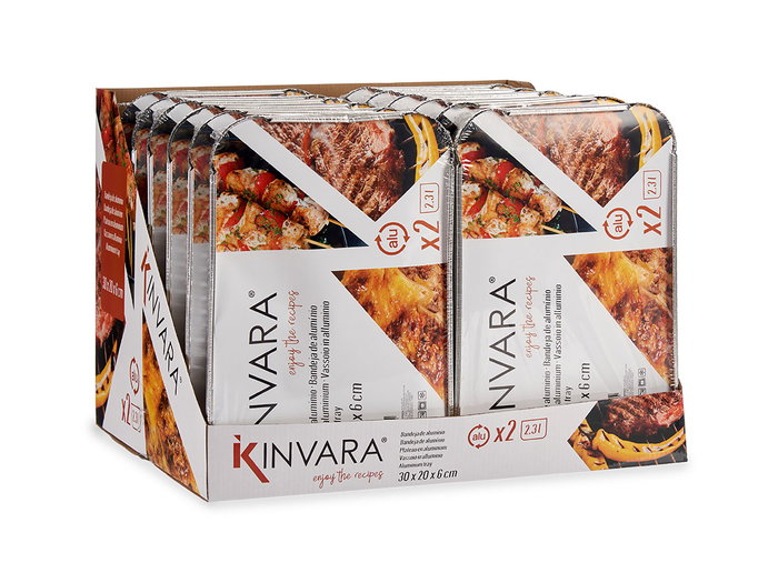 Kinvara Set 2 Bandejas Hondas Aluminio con Tapa, 2300ML, 21x6x30.5 cm (Set de 24)