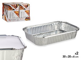 Kinvara Set 2 Bandejas Hondas Aluminio con Tapa, 2300ML, 21x6x30.5 cm (Set de 24)