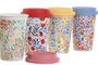 DKD Home Decor Mug Shabby Porcelana y Silicona Multicolor 400 ml Pack 4 Unidades 10 x 14 x 10 cm