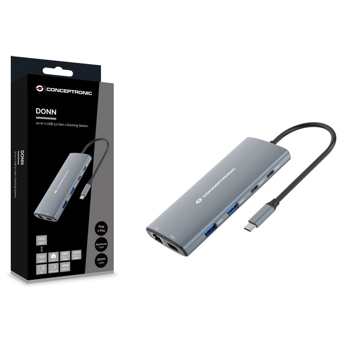 Conceptronic DONN06G Estación de Acoplamiento 9 en 1 USB-C con HDMI, PD y Ethernet, Gris Conceptronic DONN06G Estación de Acoplamiento 9 en 1 USB-C con HDMI, PD y Ethernet, Gris