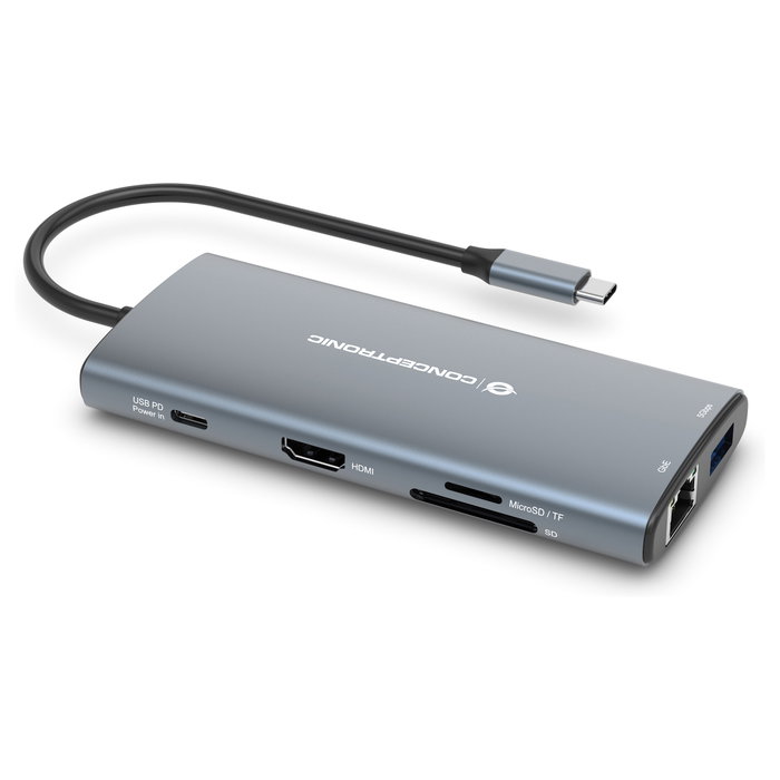 Conceptronic DONN06G Estación de Acoplamiento 9 en 1 USB-C con HDMI, PD y Ethernet, Gris Conceptronic DONN06G Estación de Acoplamiento 9 en 1 USB-C con HDMI, PD y Ethernet, Gris