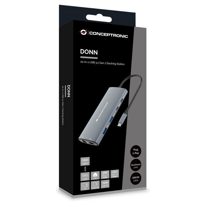 Conceptronic DONN06G Estación de Acoplamiento 9 en 1 USB-C con HDMI, PD y Ethernet, Gris Conceptronic DONN06G Estación de Acoplamiento 9 en 1 USB-C con HDMI, PD y Ethernet, Gris