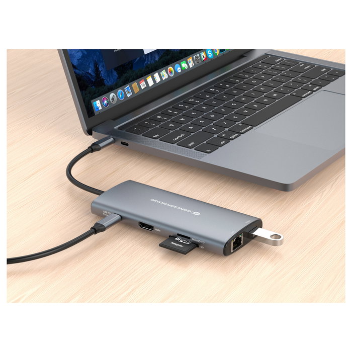 Conceptronic DONN06G Estación de Acoplamiento 9 en 1 USB-C con HDMI, PD y Ethernet, Gris Conceptronic DONN06G Estación de Acoplamiento 9 en 1 USB-C con HDMI, PD y Ethernet, Gris
