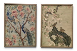 DKD Home Decor Cuadro Bambú y Abeto Aves y Flores (Set de 2)