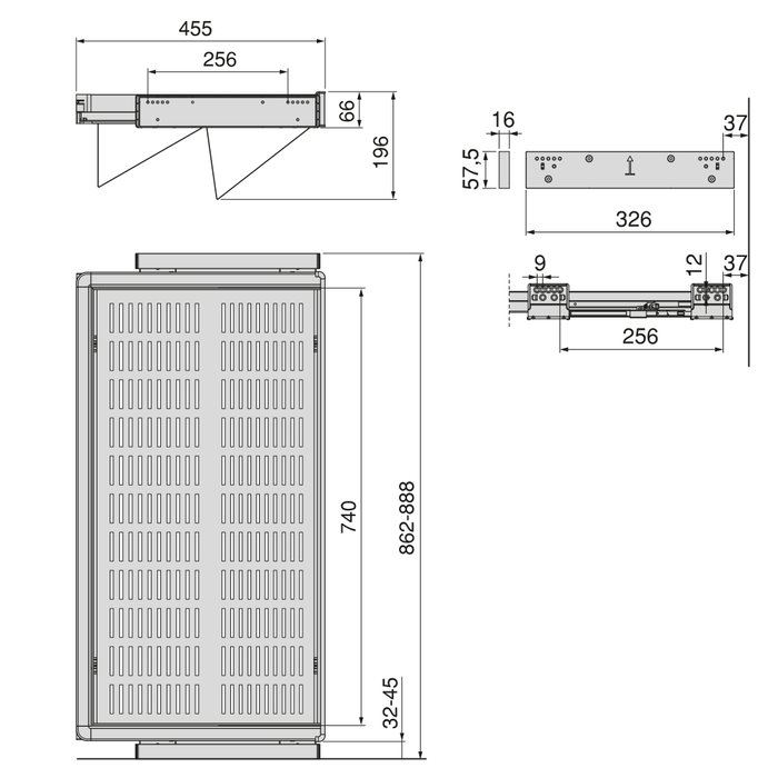 Emuca Kit de cajón zapatero extraíble para armarios Quartz, regulable, módulo 900mm, Acero, aluminio y plástico, Titanio