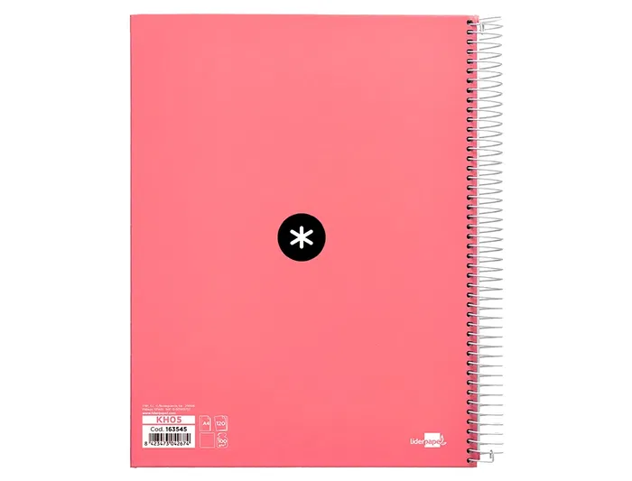 Antartik Cuaderno espiral micro A4 forrado 120 hojas 90gr liso 5 bandas color coral