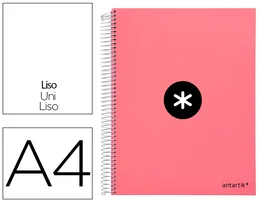 Antartik Cuaderno espiral micro A4 forrado 120 hojas 90gr liso 5 bandas color coral