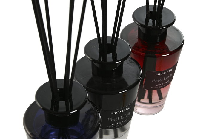 DKD Home Decor Ambientador Mikado Moderno Negro Azul Petroleo Rosé Cristal 200 ml 7 x 13 x 7 cm (3 Unidades)