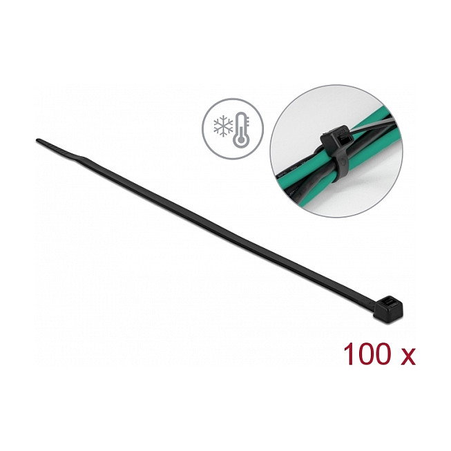 DeLOCK Brida para cables resistente al frío 380 x 4,8 mm negra, 100 piezas DeLOCK Brida para cables resistente al frío 380 x 4,8 mm negra, 100 piezas
