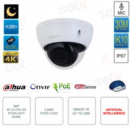 Dahua IPC-HDBW2841EP-S-0280B Cámara IP Domo WizSense Lite 8MP 4K 2.8mm