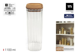 Inde Tarro Boro Silicato Térmico / Acacia Cuadrado 1100 ml para Almacenamiento La Mediterran (12 Unidades)