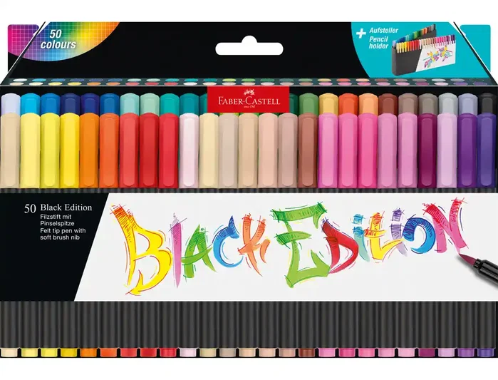 Faber-Castell Black Edition Rotuladores con Punta de Pincel, Colores Surtidos, 50 Unidades Faber-Castell Black Edition Rotuladores con Punta de Pincel, Colores Surtidos, 50 Unidades
