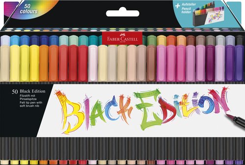 Faber-Castell Black Edition Rotuladores con Punta de Pincel, Colores Surtidos, 50 Unidades Faber-Castell Black Edition Rotuladores con Punta de Pincel, Colores Surtidos, 50 Unidades