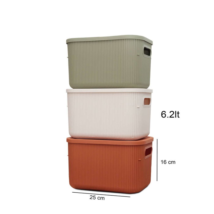 Aberto Design 241762 Set de 3 Cajas de Almacenaje Verde Claro, Rojo Teja y Crema 6.2L Plástico 18x25x16cm