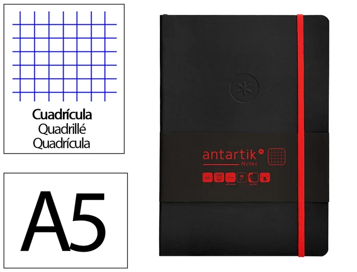 Antartik Cuaderno A5 Tapa Blanda Hojas Cuadriculadas Negro y Rojo 80 Hojas 80 gr FSC Antartik Cuaderno A5 Tapa Blanda Hojas Cuadriculadas Negro y Rojo 80 Hojas 80 gr FSC