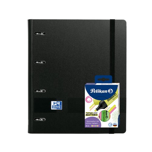 Oxford Europeanbinder Live&Go A4+ Negra con Recambio 5x5 y Resaltadores