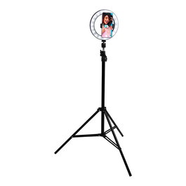 Grundig Anillo de Luz con Trípode Ø20cm, Extensible hasta 210cm, 80 Leds, 3 Tonalidades, Soporte Giratorio, Conexión USB-A