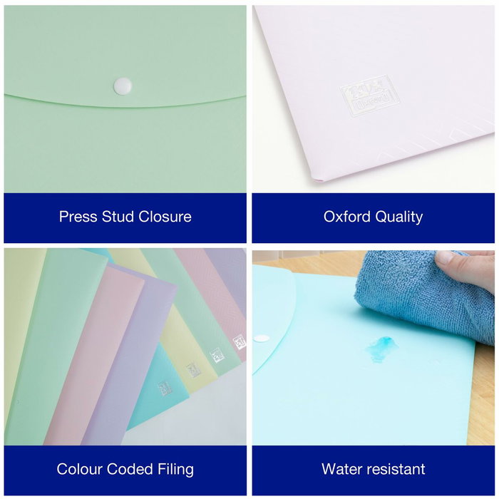 Oxford Sobres con Broche Urban A4 Plástico Rígido con Surtido Pastel