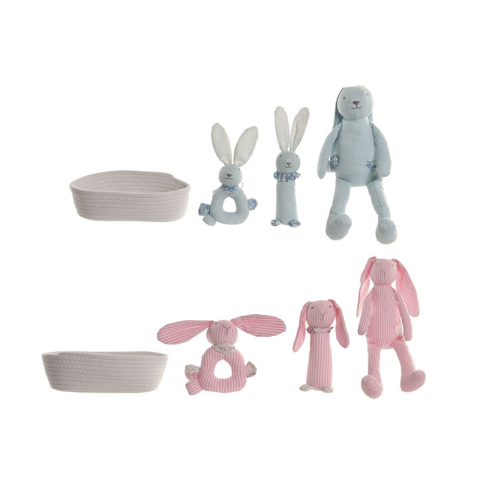 DKD Home Decor Set de 4 Peluches Rosa y Azul