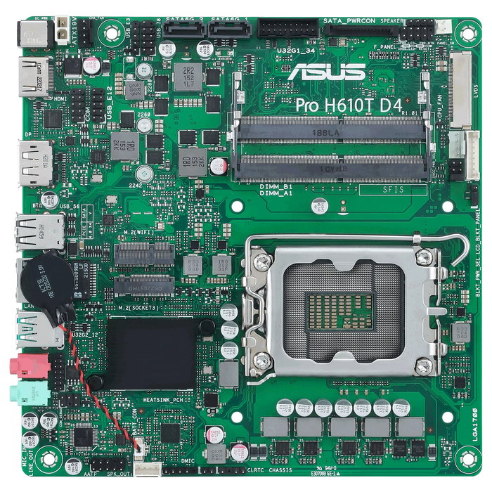 ASUS Pro H610T-CSM Thin Mini ITX - Placa Base Intel LGA 1700 - Chipset H610 - Compatible Intel Core i3/i5/i7/i9, Celeron, Pentium - DDR4 SO-DIMM hasta 64 GB - HDD/SSD SATA III, M.2