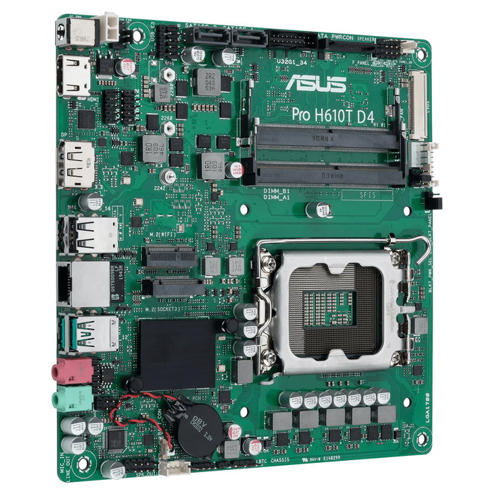 ASUS Pro H610T-CSM Thin Mini ITX - Placa Base Intel LGA 1700 - Chipset H610 - Compatible Intel Core i3/i5/i7/i9, Celeron, Pentium - DDR4 SO-DIMM hasta 64 GB - HDD/SSD SATA III, M.2