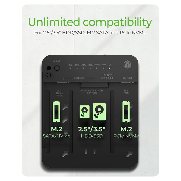 ICY BOX IB-2913MCL-C31 Docking Station para 2x M.2 NVMe/SATA SSD y 3.5"/2.5" HDD/SSD, USB-C 3.2