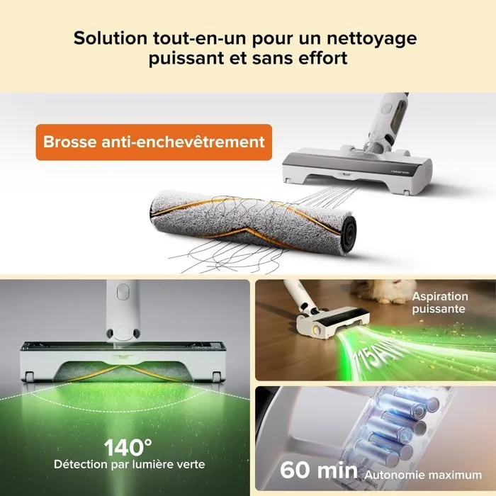 Roborock H60 HUB Aspiradora Escoba Inalámbrica con Estación de Vaciado Automático, Batería Extraíble 60 Minutos, 115 AW ROB6974653813628