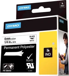 DYMO Cinta mecanográfica de poliéster Rhino IND 6mm x 5,5m negro sobre blanco