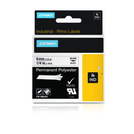 Dymo Rhino Cinta ID1-6 Negro sobre blanco 6mm x 5,5m