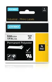 Dymo ID1-6 Cinta de Etiquetas Industrial, Negro sobre Blanco, 6 mm x 5.45 m, Poliéster, para Rotuladora Rhino
