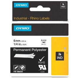 DYMO Cinta mecanográfica de poliéster Rhino IND 6mm x 5,5m negro sobre blanco