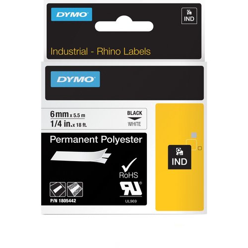 Dymo Rhino Cinta ID1-6 Negro sobre Blanco 6mm x 5,5m